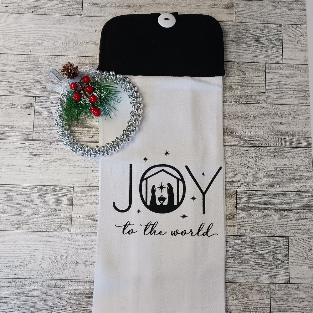 JOY Kitchen Towel Kitchen Nativity Home Decor Gifts Handmade Christmas Black